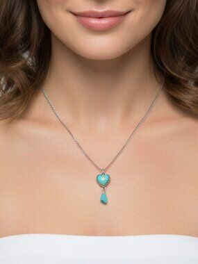 Native American‎ Zuni Turquoise Heart Nugget Silver Necklace
